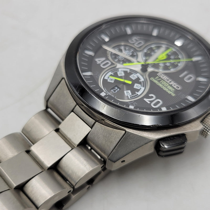 【中古品】【メンズ/レディース】 SEIKO セイコー 1/100SEC 7T82-0AC0 黒文字盤 クロノグラフ 腕時計 197-250629-as-09-izu カラー：シルバー×ブラック 万代Net店