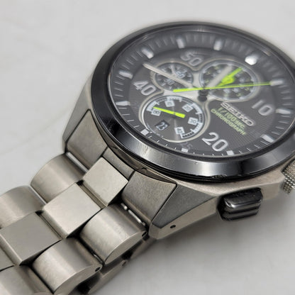 【中古品】【メンズ/レディース】 SEIKO セイコー 1/100SEC 7T82-0AC0 黒文字盤 クロノグラフ 腕時計 197-250629-as-09-izu カラー：シルバー×ブラック 万代Net店
