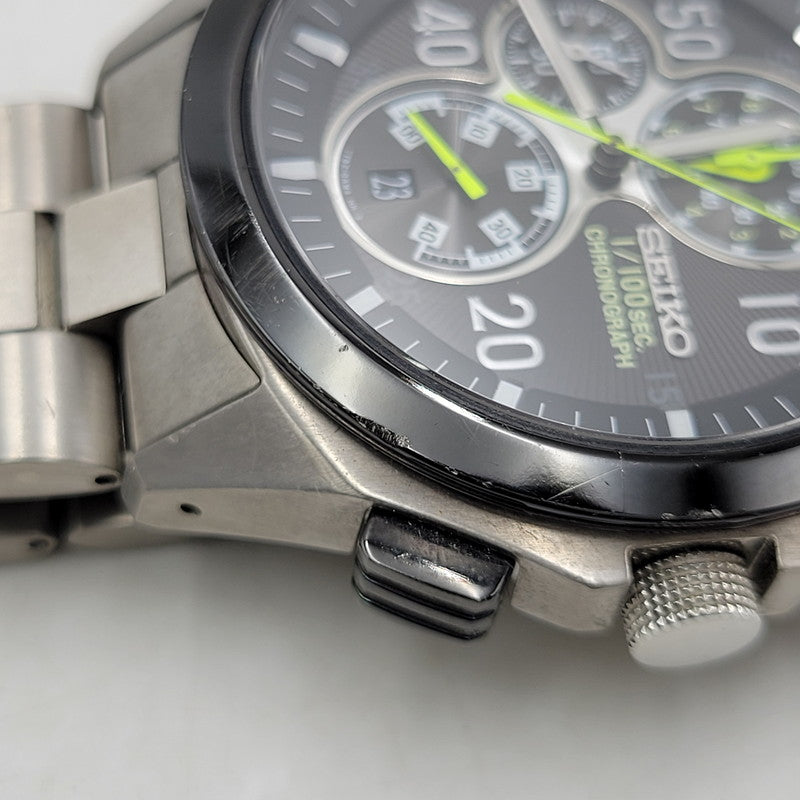 【中古品】【メンズ/レディース】 SEIKO セイコー 1/100SEC 7T82-0AC0 黒文字盤 クロノグラフ 腕時計 197-250629-as-09-izu カラー：シルバー×ブラック 万代Net店