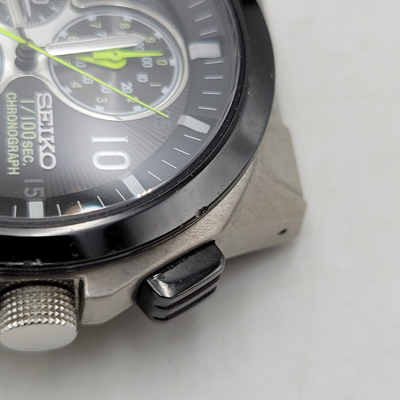 【中古品】【メンズ/レディース】 SEIKO セイコー 1/100SEC 7T82-0AC0 黒文字盤 クロノグラフ 腕時計 197-250629-as-09-izu カラー：シルバー×ブラック 万代Net店