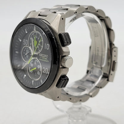 【中古品】【メンズ/レディース】 SEIKO セイコー 1/100SEC 7T82-0AC0 黒文字盤 クロノグラフ 腕時計 197-250629-as-09-izu カラー：シルバー×ブラック 万代Net店