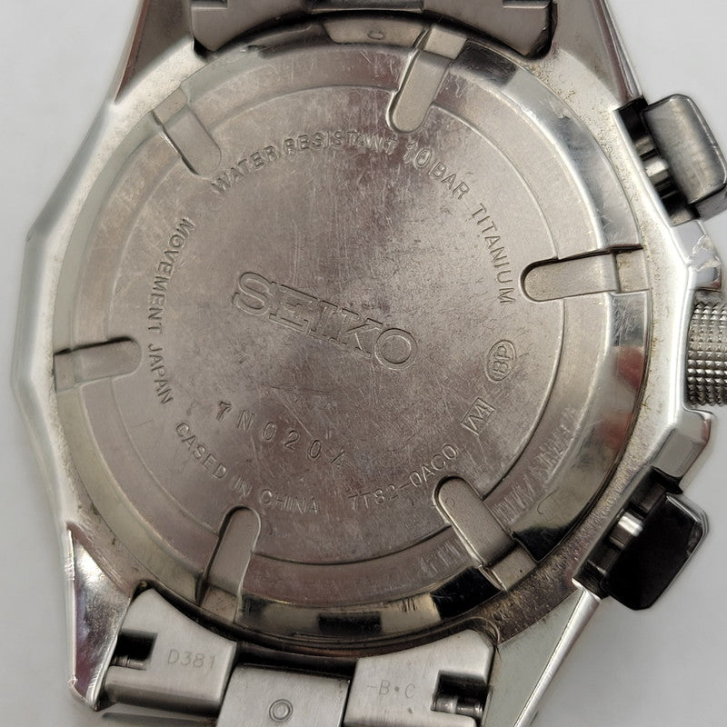 【中古品】【メンズ/レディース】 SEIKO セイコー 1/100SEC 7T82-0AC0 黒文字盤 クロノグラフ 腕時計 197-250629-as-09-izu カラー：シルバー×ブラック 万代Net店