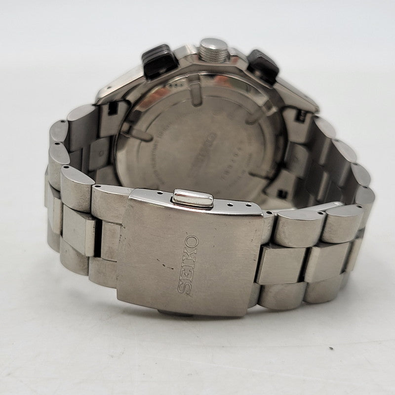 【中古品】【メンズ/レディース】 SEIKO セイコー 1/100SEC 7T82-0AC0 黒文字盤 クロノグラフ 腕時計 197-250629-as-09-izu カラー：シルバー×ブラック 万代Net店