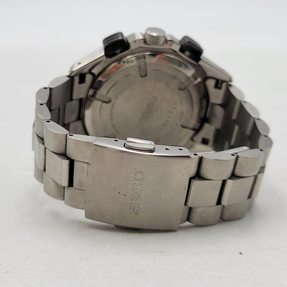 【中古品】【メンズ/レディース】 SEIKO セイコー 1/100SEC 7T82-0AC0 黒文字盤 クロノグラフ 腕時計 197-250629-as-09-izu カラー：シルバー×ブラック 万代Net店