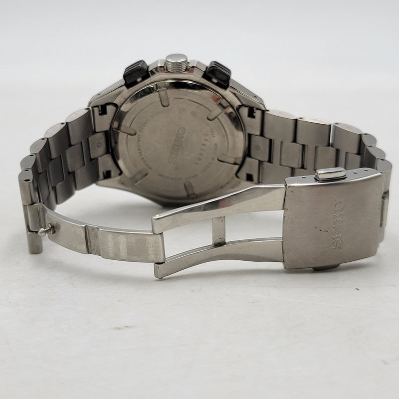 【中古品】【メンズ/レディース】 SEIKO セイコー 1/100SEC 7T82-0AC0 黒文字盤 クロノグラフ 腕時計 197-250629-as-09-izu カラー：シルバー×ブラック 万代Net店