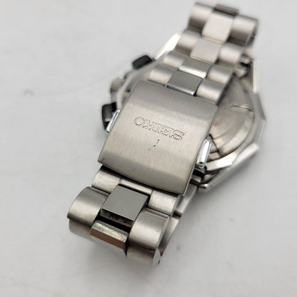 【中古品】【メンズ/レディース】 SEIKO セイコー 1/100SEC 7T82-0AC0 黒文字盤 クロノグラフ 腕時計 197-250629-as-09-izu カラー：シルバー×ブラック 万代Net店