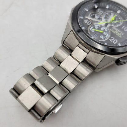 【中古品】【メンズ/レディース】 SEIKO セイコー 1/100SEC 7T82-0AC0 黒文字盤 クロノグラフ 腕時計 197-250629-as-09-izu カラー：シルバー×ブラック 万代Net店