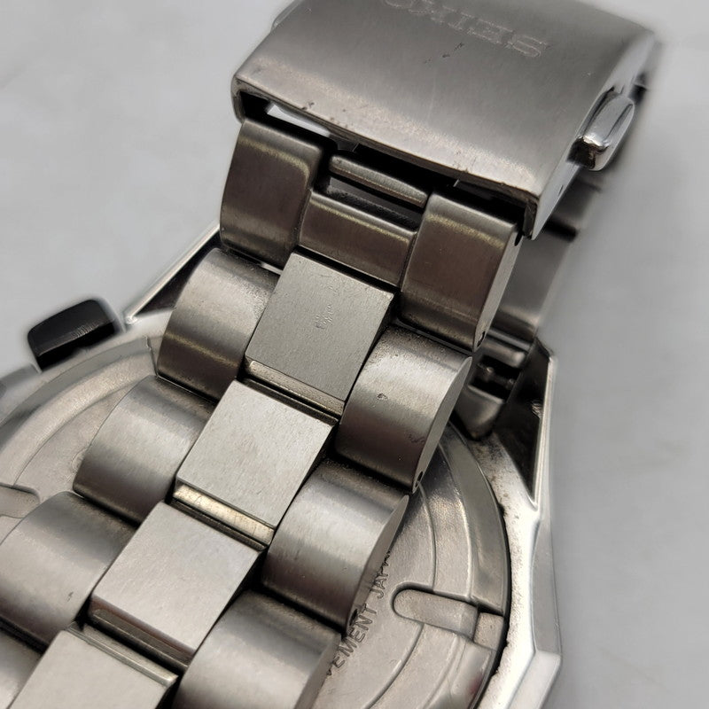 【中古品】【メンズ/レディース】 SEIKO セイコー 1/100SEC 7T82-0AC0 黒文字盤 クロノグラフ 腕時計 197-250629-as-09-izu カラー：シルバー×ブラック 万代Net店