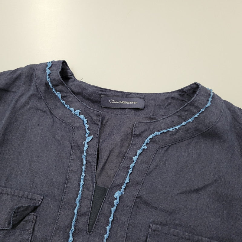 【中古品】【メンズ】 GIZ LACE LINEN SHIRT JUM4404 リネン シャツ トップス 140-250710-as-49-izu サイズ：2 カラー：ネイビー 万代Net店