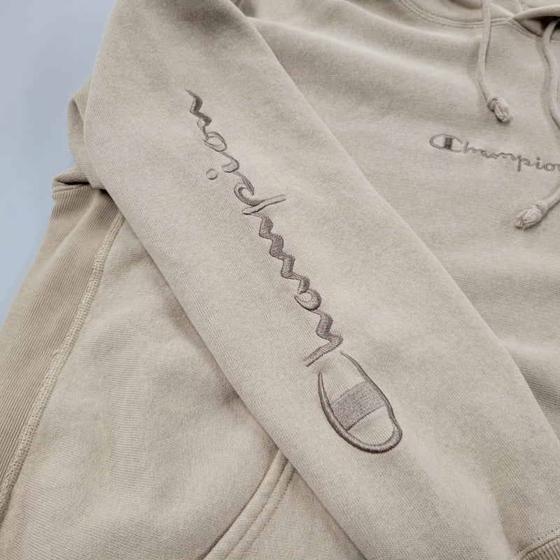 【中古品】【メンズ】 Champion チャンピオン REVERSE WEAVE HOODED SWEATSHIRT C8-Q130 リバースウィーブ フーデッド スウェットシャツ 青単色タグ パーカー 長袖 トップス 148-250719-as-16-izu サイズ：M カラー：ベージュ系 万代Net店