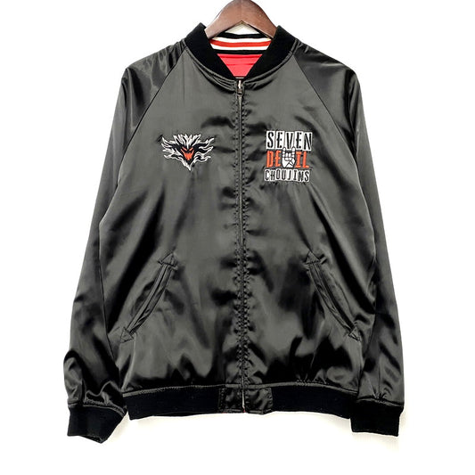 【中古品】【メンズ】 KINNIKUMAN MUSCLE APPAREL キン肉マンマッスルアパレル KMAW-054 SEVEN DEVIL CHOUJINS SOUVENIR JACKET 7人の悪魔超人 スーべニアジャケット アウター スカジャン 長袖 145-250717-ma-06-izu サイズ：M カラー：黒/赤 万代Net店