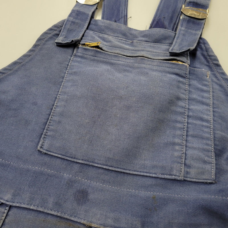 【現状渡し品】【メンズ】 USED FRENCH VINTAGE フレンチヴィンテージ A P MICHEL BLUE MOLESKIN WORK OVERALLS ドーナツボタン ブルー モールスキン ワーク オーバーオール 157-250727-as-05-izu カラー：ブルー 万代Net店
