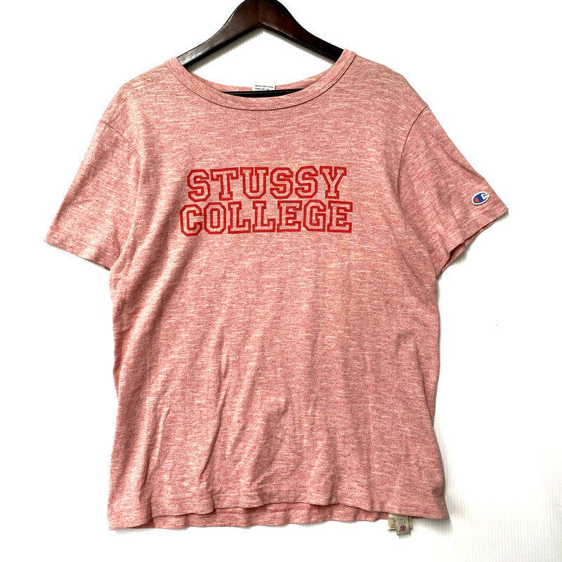 【中古品】【メンズ】 OLD STUSSY×CHAMPION オールドステューシー×チャンピオン C8-X305 両シングル ランタグ STUSSY COLLEGE SS TEE ステューシーカレッジショートスリーブT トップス 半袖 142-250730-ma-01-izu サイズ：M カラー：赤系 万代Net店