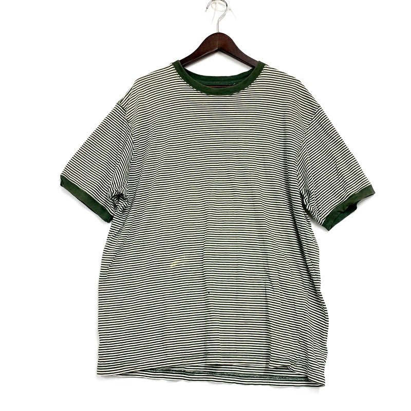 【現状渡し品】【メンズ】 Abercrombie&Fitch アバークロンビーアンドフィッチ SS RIB SLEEVE TEE BORDER ショートスリーブ リブ スリーブ Tシャツ ボーダー USA製 半袖 トップス 146-250802-as-23-izu サイズ：L カラー：グリーン×ホワイト 万代Net店