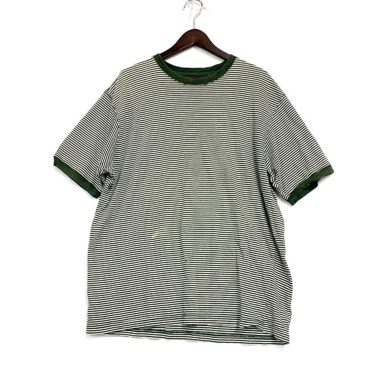 【現状渡し品】【メンズ】 Abercrombie&Fitch アバークロンビーアンドフィッチ SS RIB SLEEVE TEE BORDER ショートスリーブ リブ スリーブ Tシャツ ボーダー USA製 半袖 トップス 146-250802-as-23-izu サイズ：L カラー：グリーン×ホワイト 万代Net店
