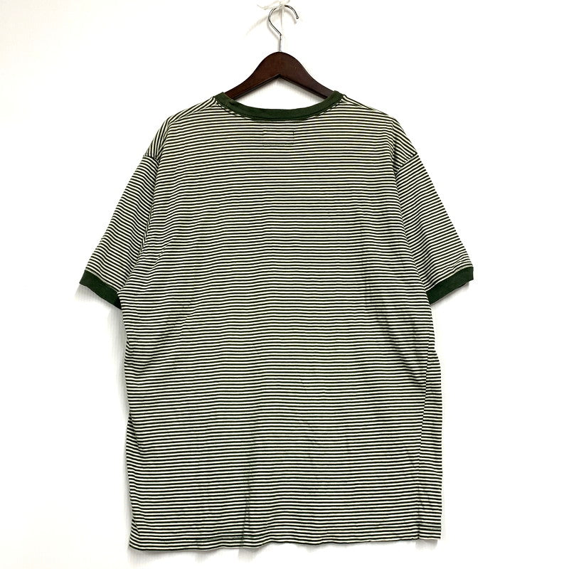 【現状渡し品】【メンズ】 Abercrombie&Fitch アバークロンビーアンドフィッチ SS RIB SLEEVE TEE BORDER ショートスリーブ リブ スリーブ Tシャツ ボーダー USA製 半袖 トップス 146-250802-as-23-izu サイズ：L カラー：グリーン×ホワイト 万代Net店