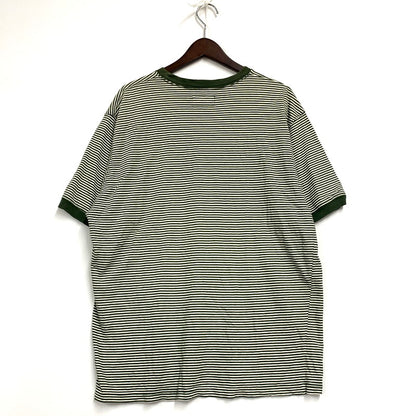 【現状渡し品】【メンズ】 Abercrombie&Fitch アバークロンビーアンドフィッチ SS RIB SLEEVE TEE BORDER ショートスリーブ リブ スリーブ Tシャツ ボーダー USA製 半袖 トップス 146-250802-as-23-izu サイズ：L カラー：グリーン×ホワイト 万代Net店