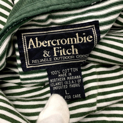 【現状渡し品】【メンズ】 Abercrombie&Fitch アバークロンビーアンドフィッチ SS RIB SLEEVE TEE BORDER ショートスリーブ リブ スリーブ Tシャツ ボーダー USA製 半袖 トップス 146-250802-as-23-izu サイズ：L カラー：グリーン×ホワイト 万代Net店