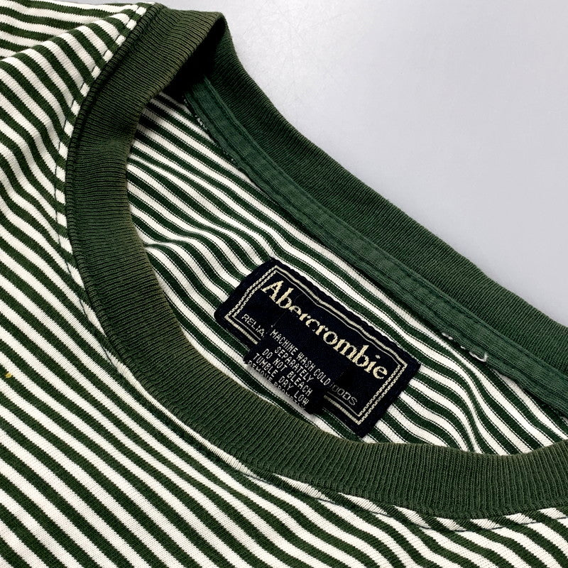 【現状渡し品】【メンズ】 Abercrombie&Fitch アバークロンビーアンドフィッチ SS RIB SLEEVE TEE BORDER ショートスリーブ リブ スリーブ Tシャツ ボーダー USA製 半袖 トップス 146-250802-as-23-izu サイズ：L カラー：グリーン×ホワイト 万代Net店