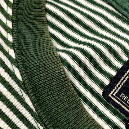 【現状渡し品】【メンズ】 Abercrombie&Fitch アバークロンビーアンドフィッチ SS RIB SLEEVE TEE BORDER ショートスリーブ リブ スリーブ Tシャツ ボーダー USA製 半袖 トップス 146-250802-as-23-izu サイズ：L カラー：グリーン×ホワイト 万代Net店