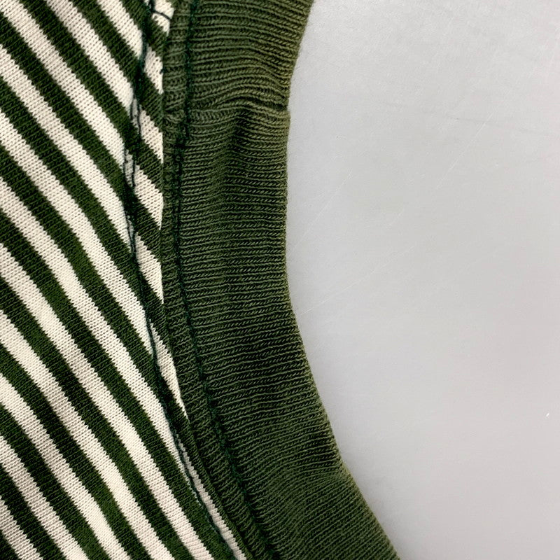 【現状渡し品】【メンズ】 Abercrombie&Fitch アバークロンビーアンドフィッチ SS RIB SLEEVE TEE BORDER ショートスリーブ リブ スリーブ Tシャツ ボーダー USA製 半袖 トップス 146-250802-as-23-izu サイズ：L カラー：グリーン×ホワイト 万代Net店