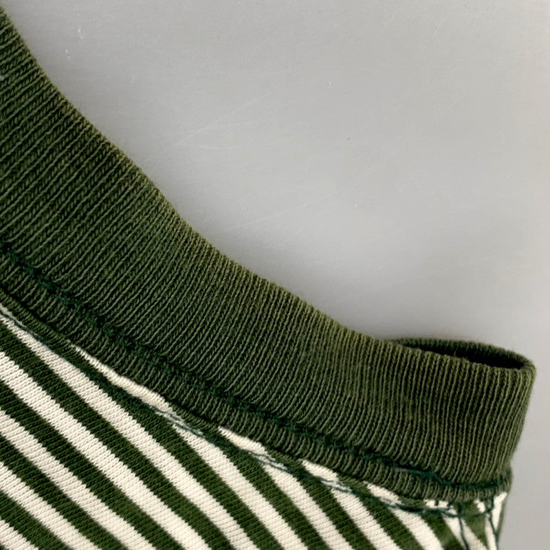 【現状渡し品】【メンズ】 Abercrombie&Fitch アバークロンビーアンドフィッチ SS RIB SLEEVE TEE BORDER ショートスリーブ リブ スリーブ Tシャツ ボーダー USA製 半袖 トップス 146-250802-as-23-izu サイズ：L カラー：グリーン×ホワイト 万代Net店