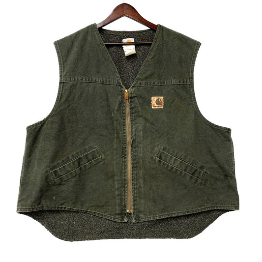 【中古品】【メンズ】 Carhartt カーハート BOA LINER DUCK VEST V13MOS ボア ライナー ダック ベスト USA製 146-250801-as-05-izu サイズ：2XL カラー：グリーン系 万代Net店