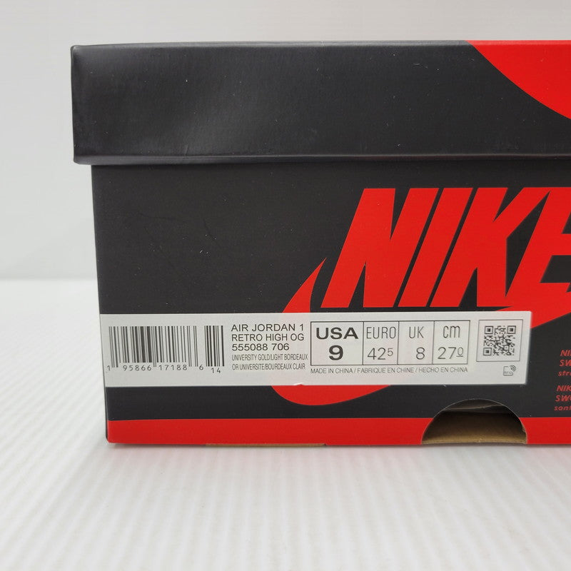 【中古美品】【メンズ】 NIKE ナイキ 555088-706 AIR JORDAN エアジョーダン 1 HIGH ハイ OG BROTHERHOOD ブラザーフッド スニーカー シューズ 靴 160-250801-ya-05-izu サイズ：27cm カラー：ユニバーシティゴールド/ライトボルドー 万代Net店