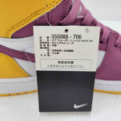 【中古美品】【メンズ】 NIKE ナイキ 555088-706 AIR JORDAN エアジョーダン 1 HIGH ハイ OG BROTHERHOOD ブラザーフッド スニーカー シューズ 靴 160-250801-ya-05-izu サイズ：27cm カラー：ユニバーシティゴールド/ライトボルドー 万代Net店
