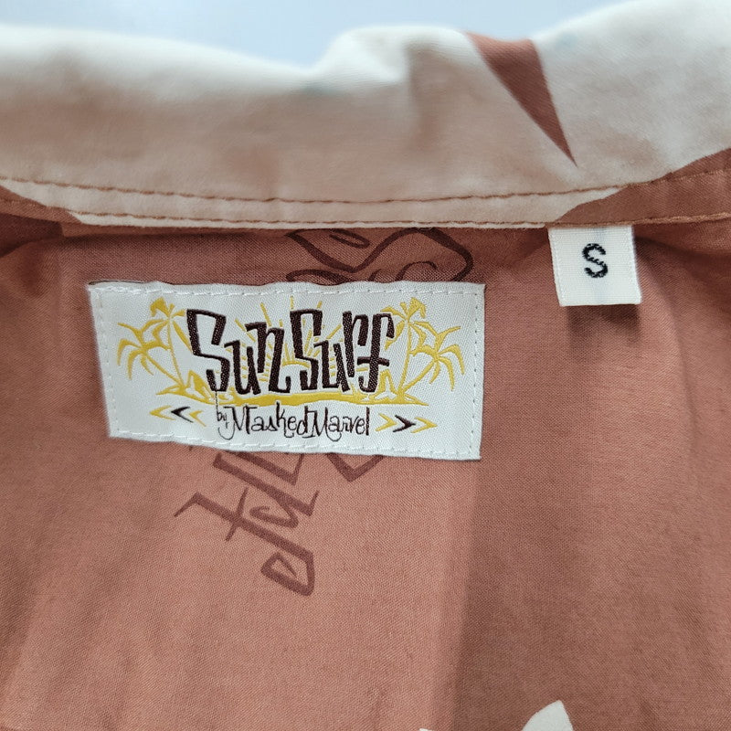 【中古美品】【メンズ】 SUN SURF BY MASKED MARVEL サンサーフバイマスクドマーベル SS37922 ABSTRACT FLOWER HAWAIIAN SHIR アブストラクトフラワー ハワイアンシャツ トップス 半袖 145-250804-ma-19-izu サイズ：S カラー：ブラウン 万代Net店
