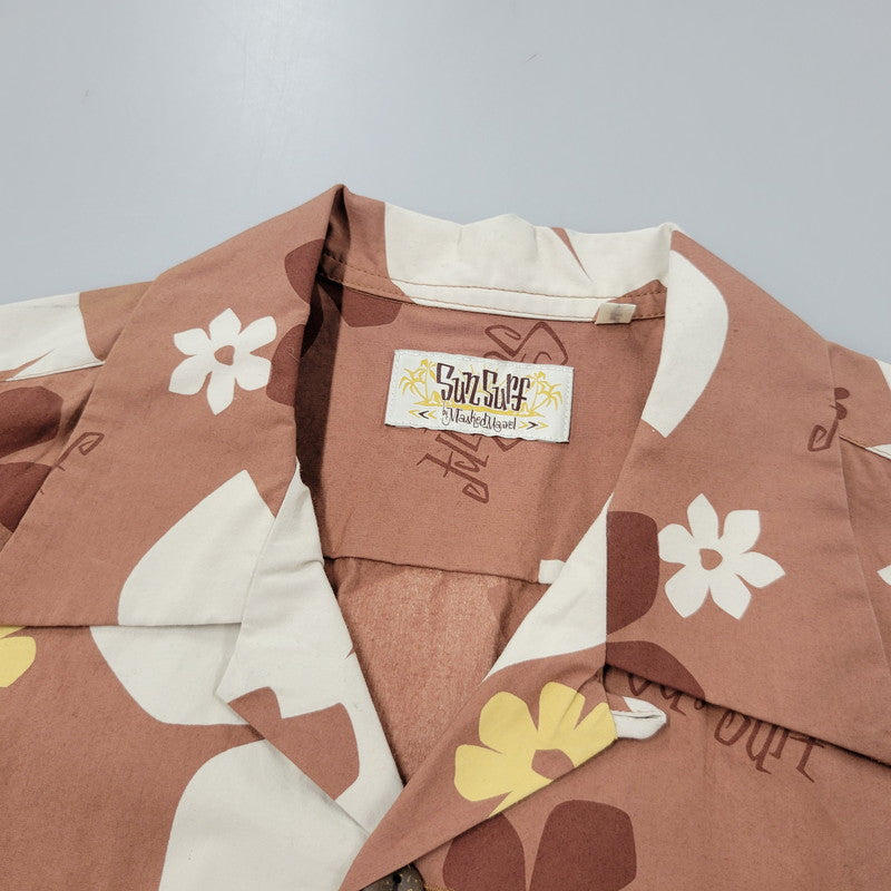 【中古美品】【メンズ】 SUN SURF BY MASKED MARVEL サンサーフバイマスクドマーベル SS37922 ABSTRACT FLOWER HAWAIIAN SHIR アブストラクトフラワー ハワイアンシャツ トップス 半袖 145-250804-ma-19-izu サイズ：S カラー：ブラウン 万代Net店