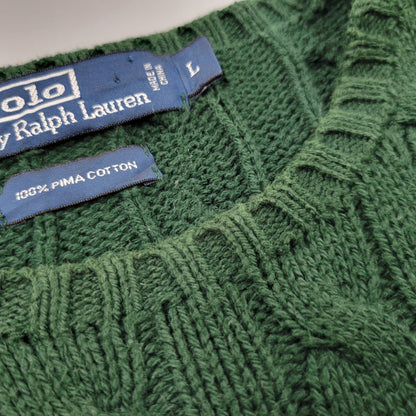【中古品】【メンズ】 Polo by Ralph Lauren ポロバイラルフローレン PIMA COTTON 90S KNIT SWEATER ピマコットン 90年代 ニットセーター トップス 長袖 146-250804-ma-22-izu サイズ：L カラー：GREEN 万代Net店