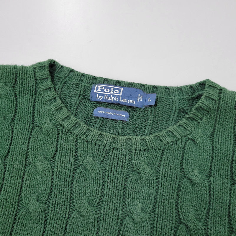 【中古品】【メンズ】 Polo by Ralph Lauren ポロバイラルフローレン PIMA COTTON 90S KNIT SWEATER ピマコットン 90年代 ニットセーター トップス 長袖 146-250804-ma-22-izu サイズ：L カラー：GREEN 万代Net店