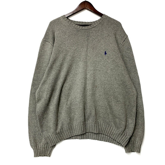 【中古品】【メンズ】 Polo by Ralph Lauren ポロバイラルフローレン COTTON KNIT SWEATER コットン ニット セーター ロゴ 刺繍 トップス 146-250805-ay-16-izu サイズ：XXL カラー：グレー 万代Net店