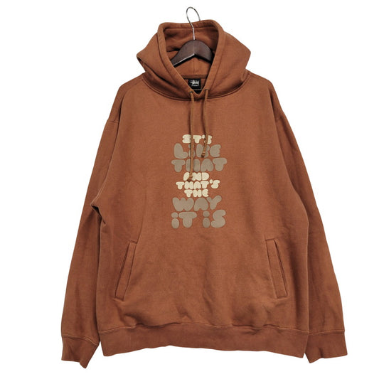 【中古品】【メンズ】 OLD STUSSY オールドステューシー 中国製 00S ENGLISH LETTERS HEAVY WEIGHT HOODIE 00年代 イングリッシュレターズ ヘビーウェイトフーディー トップス パーカー 長袖 142-250803-ma-17-izu サイズ：XL カラー：BROWN 万代Net店
