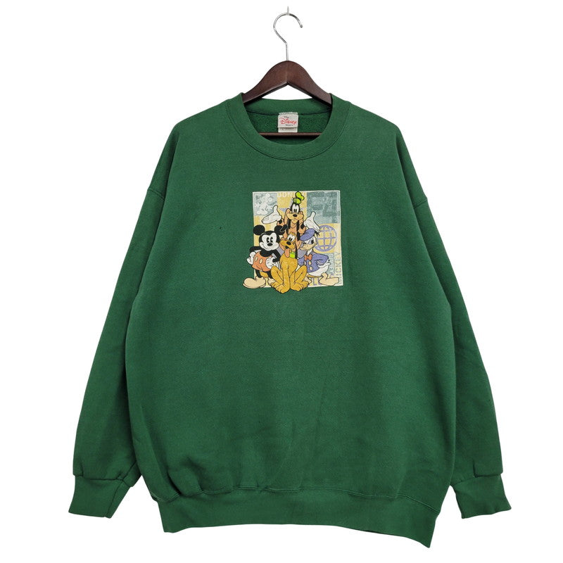 【現状渡し品】【メンズ】 THE DISNEY STORE ディズニーストア MICKEY AND FRIENDS SWEATSHIRT スウェットシャツ USA製 トレーナー 長袖 トップス 146-250806-as-30-izu サイズ：XL カラー：グリーン 万代Net店