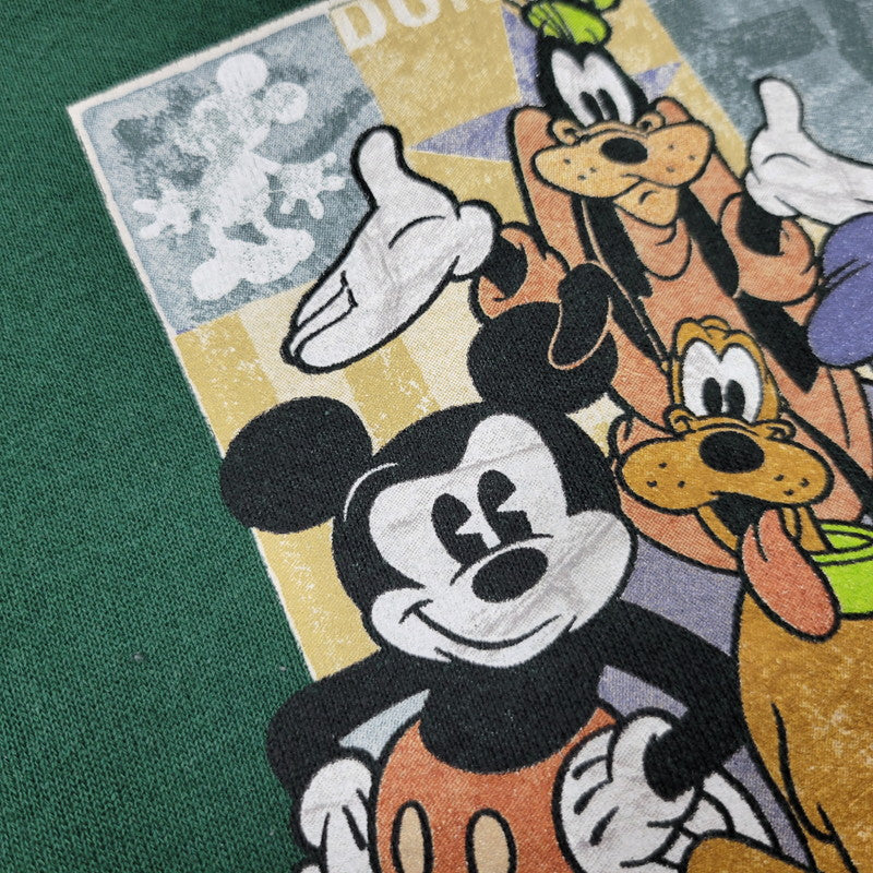 【現状渡し品】【メンズ】 THE DISNEY STORE ディズニーストア MICKEY AND FRIENDS SWEATSHIRT スウェットシャツ USA製 トレーナー 長袖 トップス 146-250806-as-30-izu サイズ：XL カラー：グリーン 万代Net店