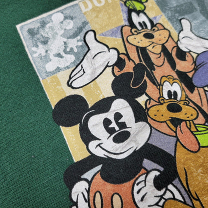 【現状渡し品】【メンズ】 THE DISNEY STORE ディズニーストア MICKEY AND FRIENDS SWEATSHIRT スウェットシャツ USA製 トレーナー 長袖 トップス 146-250806-as-30-izu サイズ：XL カラー：グリーン 万代Net店