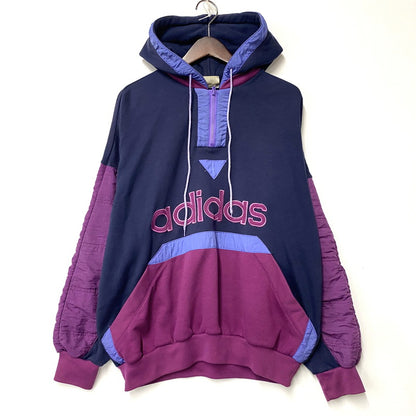 【中古品】【メンズ】 OLD ADIDAS オールド アディダス HALF ZIP HOODIE ハーフジップ フーディ パーカー 長袖 トップス 146-250806-as-36-izu サイズ：F 174 カラー：ネイビー×パープル 万代Net店
