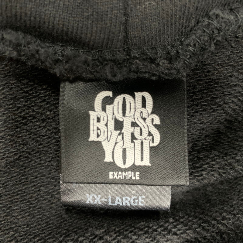 【中古品】【メンズ】 EXAMPLE エグザンプル GOD BLESS YOU ゴッド ブレス ユー BIG PRINT ビッグ プリント HOODED フーデッド SWEATSHIRT スウェットシャツ トップス パーカー 142-250806-ya-05-izu サイズ：XXL カラー：BLACK 万代Net店