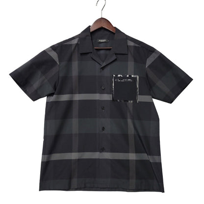 【中古品】【メンズ】 BLACK LABELCRESTBRIDGE ブラックレーベル・クレストブリッジ 51M12-712-09 OPEN COLLAR CHECK SS SHIRT オープン カラーシャツ チェック 半袖 トップス 141-250809-rk-06-izu サイズ：M カラー：ブラック×グレー 万代Net店