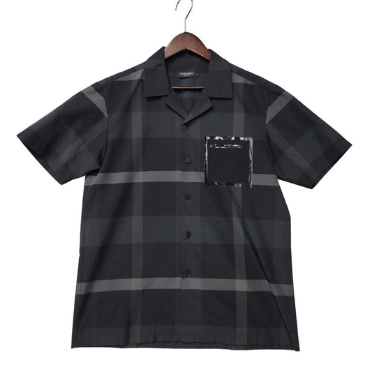 【中古品】【メンズ】 BLACK LABELCRESTBRIDGE ブラックレーベル・クレストブリッジ 51M12-712-09 OPEN COLLAR CHECK SS SHIRT オープン カラーシャツ チェック 半袖 トップス 141-250809-rk-06-izu サイズ：M カラー：ブラック×グレー 万代Net店