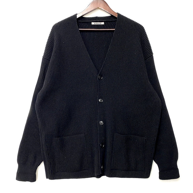 【中古品】【メンズ】 AURALEE オーラリー 21AW SUPER FINE WOOL RIB KNIT BIG CARDIGAN A21AC03RK スーパー ファイン ウール リブ ニット ビッグ カーディガン 厚手 トップス 140-250810-ay-09-izu サイズ：4 カラー：ブラック 万代Net店