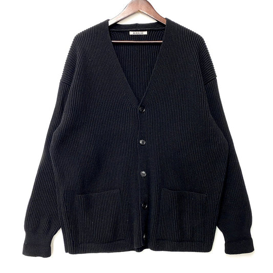 【中古品】【メンズ】 AURALEE オーラリー 21AW SUPER FINE WOOL RIB KNIT BIG CARDIGAN A21AC03RK スーパー ファイン ウール リブ ニット ビッグ カーディガン 厚手 トップス 140-250810-ay-09-izu サイズ：4 カラー：ブラック 万代Net店