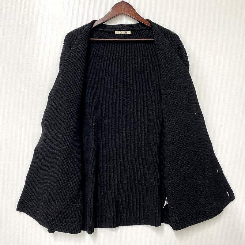 【中古品】【メンズ】 AURALEE オーラリー 21AW SUPER FINE WOOL RIB KNIT BIG CARDIGAN A21AC03RK スーパー ファイン ウール リブ ニット ビッグ カーディガン 厚手 トップス 140-250810-ay-09-izu サイズ：4 カラー：ブラック 万代Net店