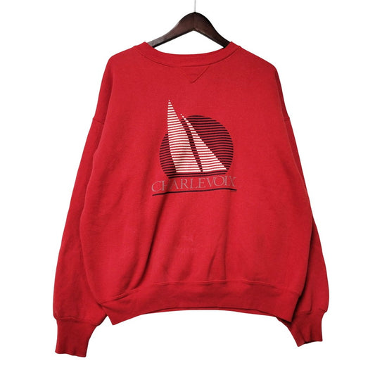 【現状渡し品】【メンズ】 PANNILL パニール USA製 前V CHARLEVOIX シャルルボア SWEATSHIRT スウェットシャツ トップス 長袖 トレーナー 146-250814-ya-05-izu サイズ：XL カラー：レッド 万代Net店