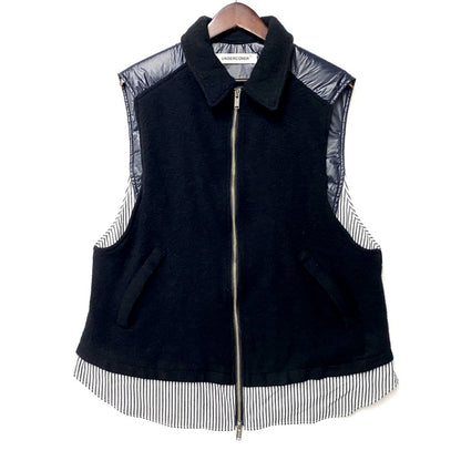 【中古美品】【メンズ】 COTTON SHIRT WITH SWITCHING QUILTED VEST UP2E1001 コットン シャツ 切り替え キルティング ベスト ストライプ トップス 140-250810-ay-15-izu サイズ：2 カラー：ブラック 万代Net店