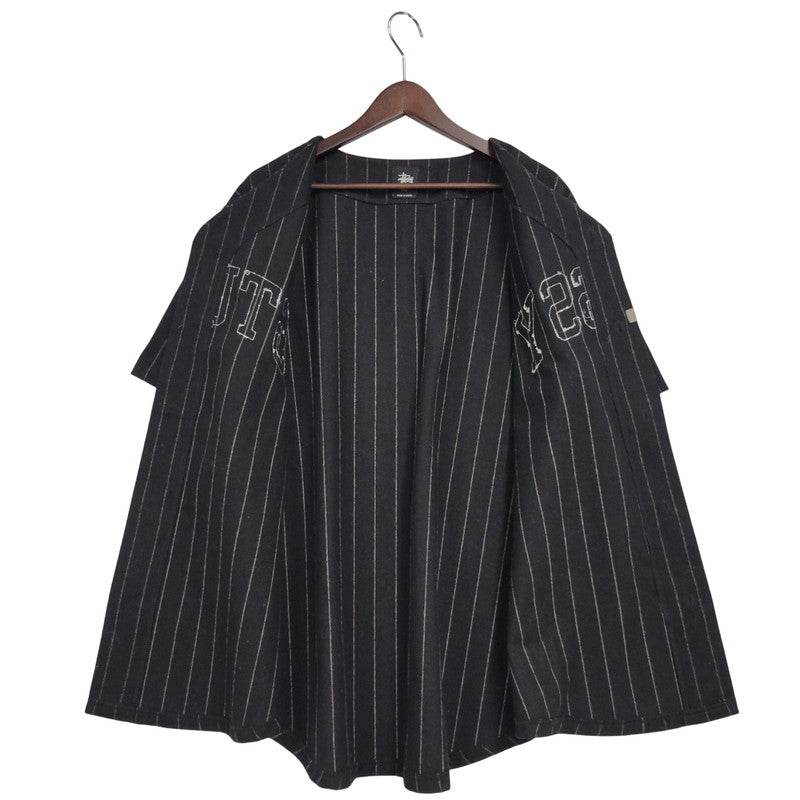 【中古品】【メンズ】 STUSSY ステューシー 111761 ARCH FELT LOGO SS WOOL BASEBALL SHIRT アーチフェルトロゴ ショートスリーブウールベースボールシャツ トップス 半袖 142-250811-ma-05-izu サイズ：L カラー：BLACK 万代Net店