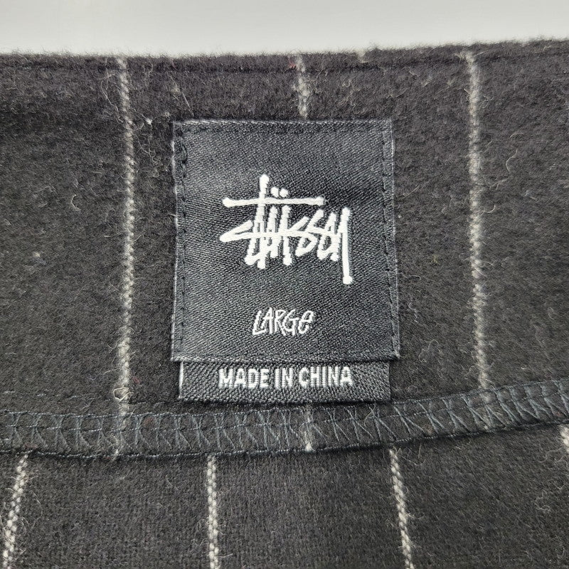 【中古品】【メンズ】 STUSSY ステューシー 111761 ARCH FELT LOGO SS WOOL BASEBALL SHIRT アーチフェルトロゴ ショートスリーブウールベースボールシャツ トップス 半袖 142-250811-ma-05-izu サイズ：L カラー：BLACK 万代Net店