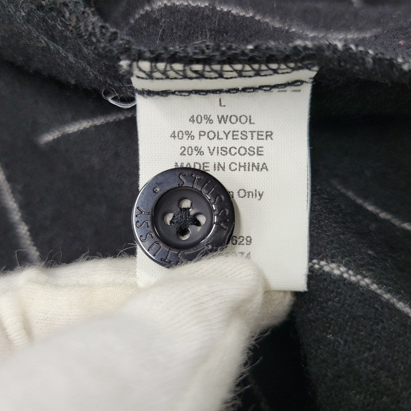 【中古品】【メンズ】 STUSSY ステューシー 111761 ARCH FELT LOGO SS WOOL BASEBALL SHIRT アーチフェルトロゴ ショートスリーブウールベースボールシャツ トップス 半袖 142-250811-ma-05-izu サイズ：L カラー：BLACK 万代Net店